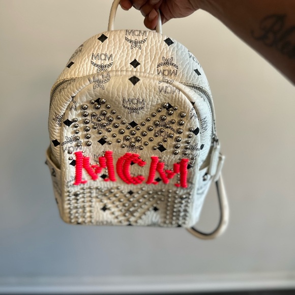 MCM Handbags - MCM White and Pink Studded Backpack